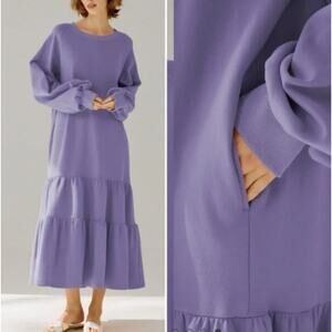 NAP Loungewear Oversized Cotton Tiered Maxi Dress  Purple Sz XL {3G36}